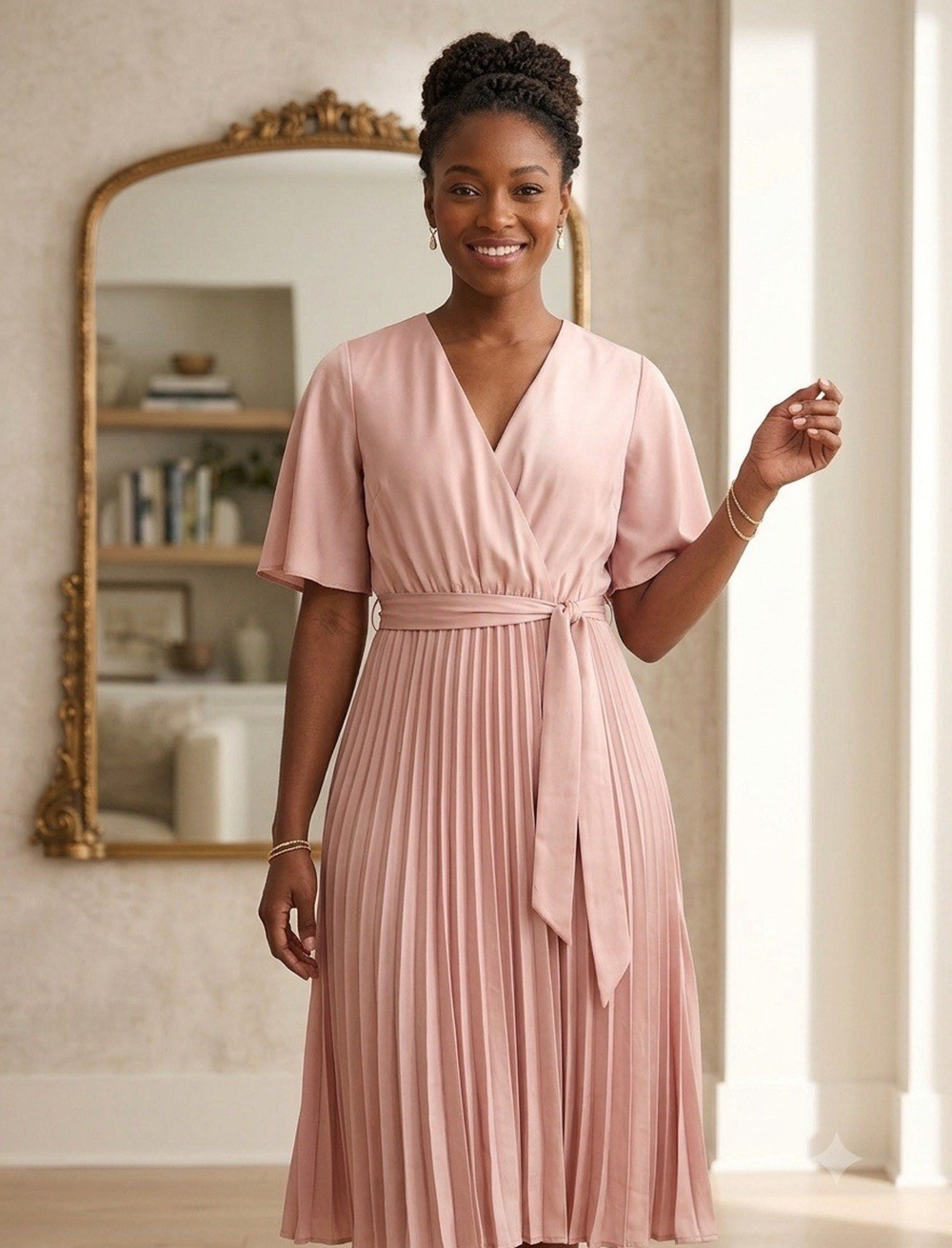 Sandra Darren Pleated A-Line Dress, Blush, Size 10